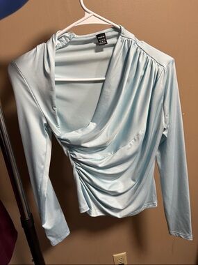 SHEIN Powder Blue Draped Long-Sleeve Ruched Top